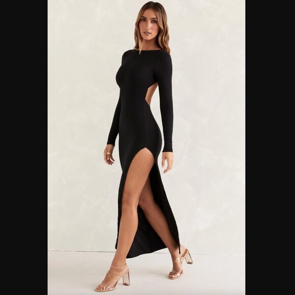 Oh Polly Kiah Long Sleeve Backless Maxi Dress Black Sz. 6 NWT - Picture 1 of 6